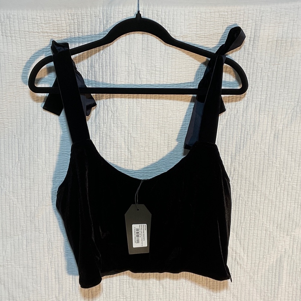 Disturbia Black Velvet Tie Strap Crop Tank
